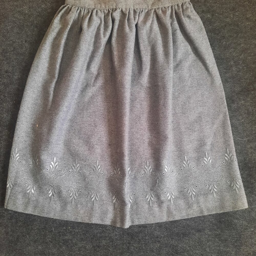 Women gray wool skirt with eyelet bottom (red shadow on skirt is from camera)
